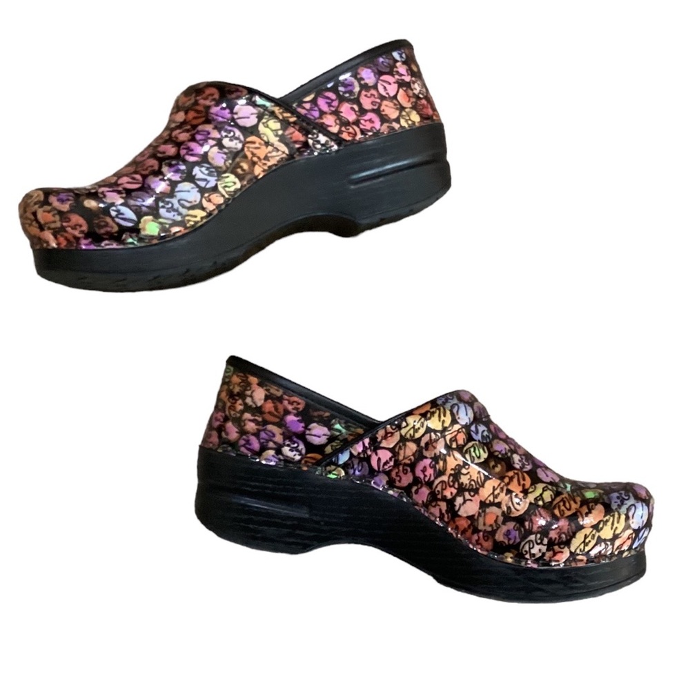 Dansko Viola Dot Cursive Multicolored Clogs 37-7 - image 1